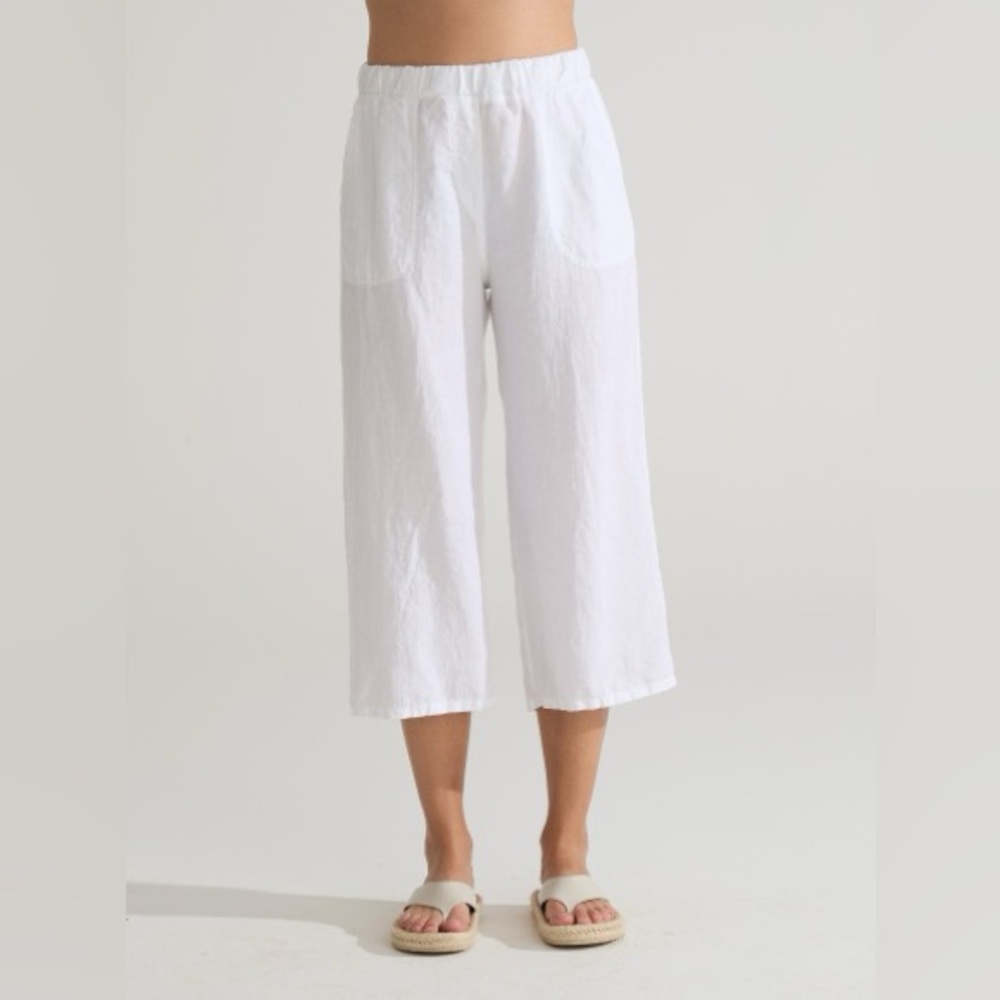 Cut Loose Cobblestone Gray Easy Crop 100% Linen Pants